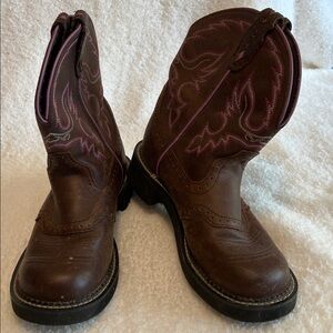 JUSTIN GYPSY Women’s Brown Western Boots with Pink Stitching Size 6 1/2 B